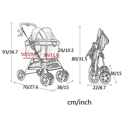 Cochecito para Perro Plegable, 4 Ruedas Paseante, Viajar Al Aire Libre Portador Gato Carro Perrito Impermeable A Prueba De Viento (Color : C)