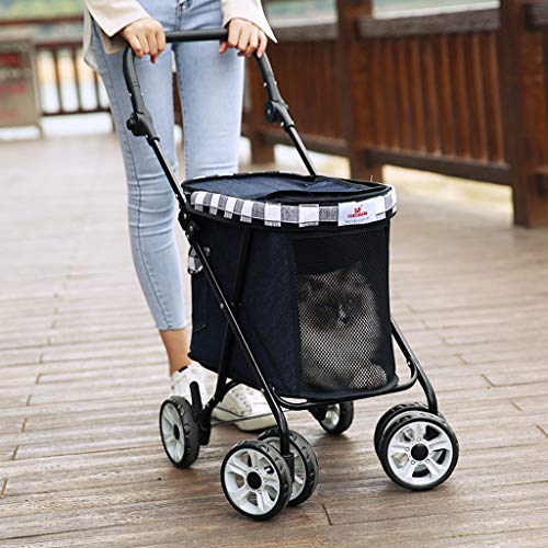 Cochecitos para Perro Plegable, Buggy para Mascotas De 4 Ruedas para Perros Pequeños Y Medianos De 15 Kg, La Altura del Manillar Se Puede Ajustar, La Rueda Delantera Se Puede Girar 360 °,Negro