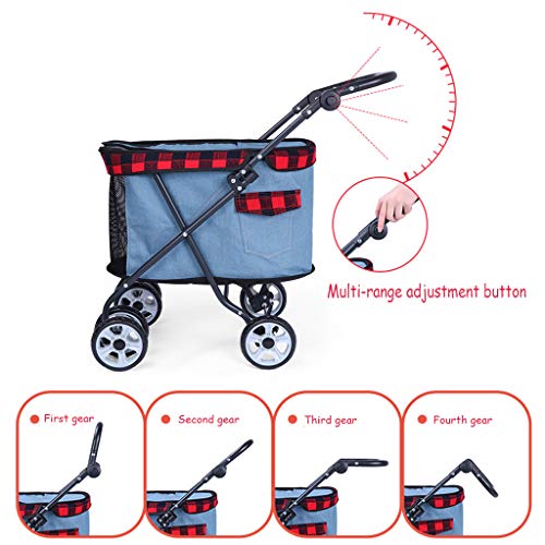 Cochecitos para Perro Plegable, Buggy para Mascotas De 4 Ruedas para Perros Pequeños Y Medianos De 15 Kg, La Altura del Manillar Se Puede Ajustar, La Rueda Delantera Se Puede Girar 360 °,Negro