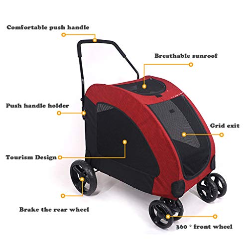 Cochecitos para Perros para Gatos Y Perros Grandes Y Medianos De hasta 55 Kg, Buggy para Mascotas Plegable De 4 Ruedas De Viaje Ligero, Puertas Dobles Delanteras Y Traseras