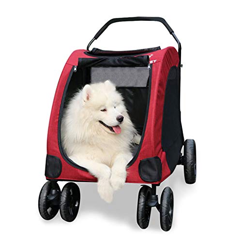 Cochecitos para Perros para Gatos Y Perros Grandes Y Medianos De hasta 55 Kg, Buggy para Mascotas Plegable De 4 Ruedas De Viaje Ligero, Puertas Dobles Delanteras Y Traseras