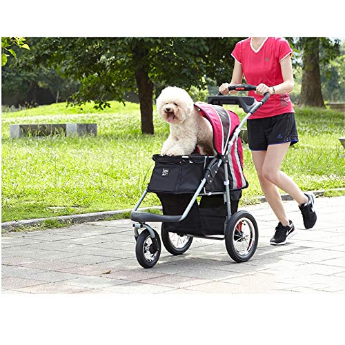 Cochecitos para Perros, Viajes Al Aire Libre Neumático Neumatico Pet Push/Trailer Carros De Trolley para Perros para Gatos Medianos Y Grandes Carros De Perros con Discapacidad (Color : Red)