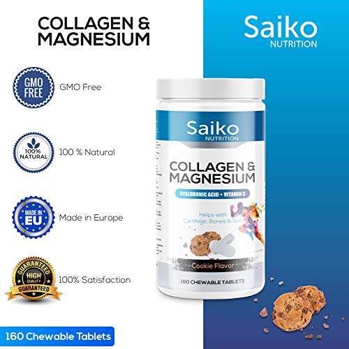 Colágeno con Magnesio y Vitamina C Masticable - Formula Novedosa, Doble de Colágeno por Comprimido - Regenerador de Tejidos, Huesos y Articulaciones, Previene Lesiones, 160 Comprimidos (Galleta)