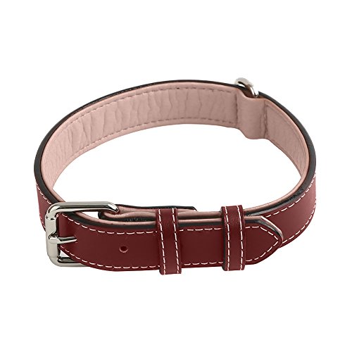 Collar de piel para perro, duradero y cómodo, de piel auténtica, para perros grandes, medianos y pequeños, ajustable de 14,3-18,4 pulgadas