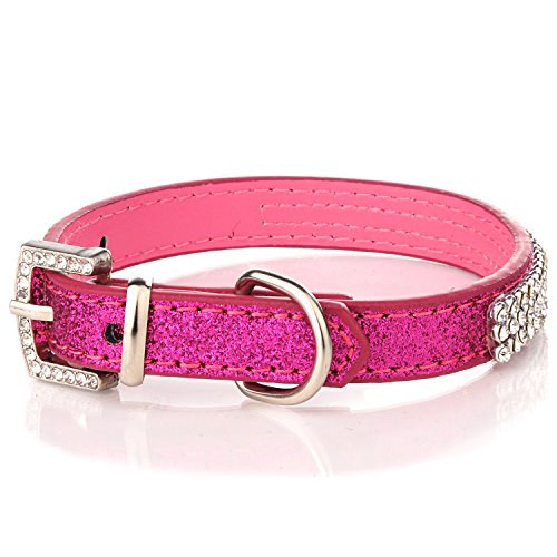 Collar para perro Lovpe, de piel con purpurina y cristales ostentosos, ajustable