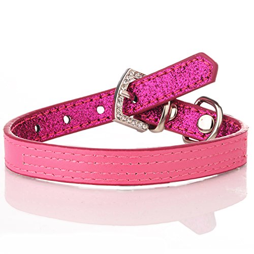 Collar para perro Lovpe, de piel con purpurina y cristales ostentosos, ajustable