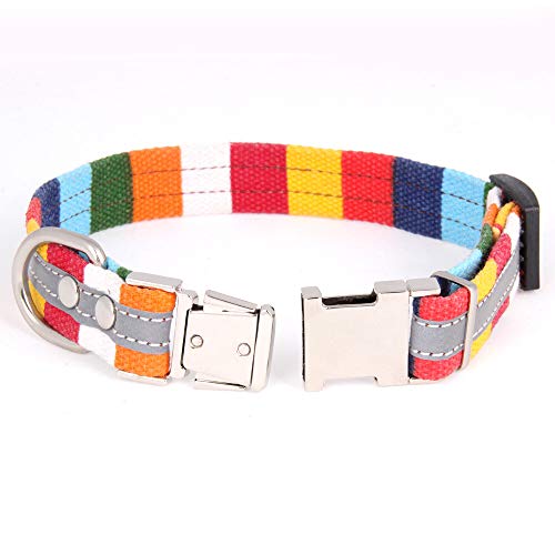 Collar reflectante de rayas multicolor para mascota, cuello de 10 pulgadas a 15 cm, collar ajustable para perro con hebilla de metal