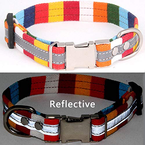 Collar reflectante de rayas multicolor para mascota, cuello de 10 pulgadas a 15 cm, collar ajustable para perro con hebilla de metal