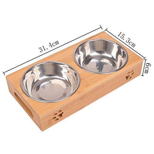 Comedero Perro Gato De Acero Inoxidable Tazón para Mascotas Tazón De Agua Antideslizante Fácil De Limpiar con Bandeja De Madera Tazon Comedero para Perro Gato Mascota, S/L