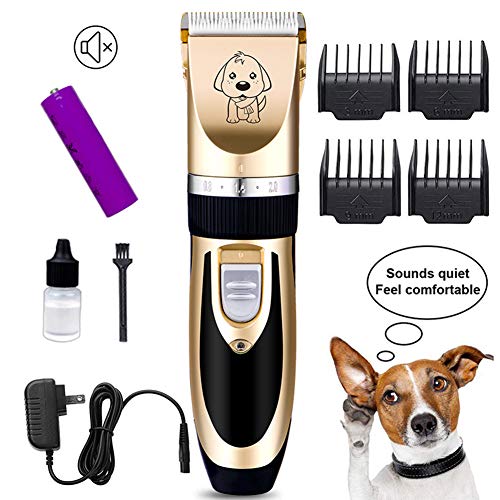 Cortadoras De Peluquería Canina, Recortadora Eléctrica para Perros Y Gatos, Corte De Pelo Profesional con Afeitadora Recargable USB, Inalámbrico Y De Bajo Ruido,Oro