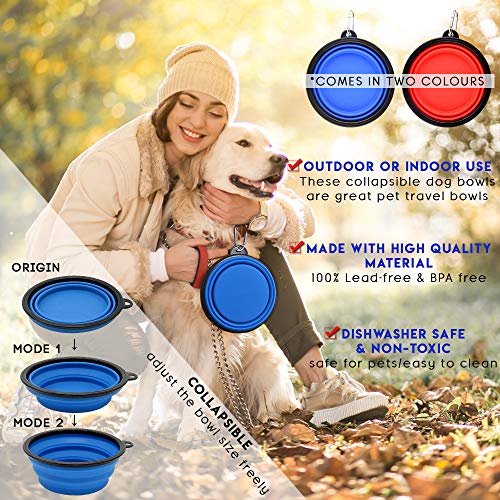 Cuenco Bol Comedor Plegable para Perros Cachorros hecho del Acero Inoxidable de Talla Mediana para Dar de Comer a Mascotas Pequeñas y Medianas con Base Orilla de Goma Antideslizante (Paquete de 2)