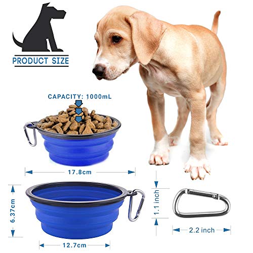 Cuenco Bol Comedor Plegable para Perros Cachorros hecho del Acero Inoxidable de Talla Mediana para Dar de Comer a Mascotas Pequeñas y Medianas con Base Orilla de Goma Antideslizante (Paquete de 2)