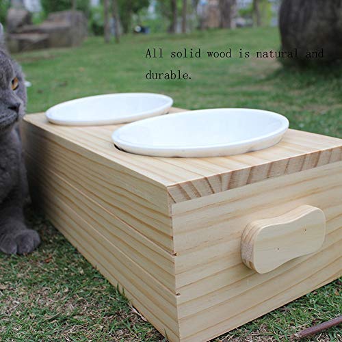 cyj Comedero para Mascotas, Cerámica de Madera Dog Cat Fácil de Limpiar Fácil de Transportar Sólido y Duradero Desmontable Tazón Doble Impermeable A Prueba de Humedad