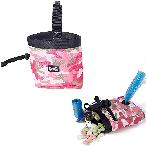 DDD1234 Bolsa de tratamiento de entrenamiento para mascotas, bolsa de alimentación, bocadillos, bolsa de almacenamiento y clicker, bolsa de cinturón para perros de entrenamiento (Rosado)