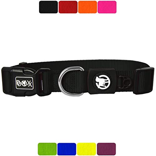 DDOXX Collar Perro Nylon, Ajustable | Diferentes Colores & Tamaños | para Perros Pequeño, Mediano y Grande | Collares Accesorios Gato Cachorro | Negro, S