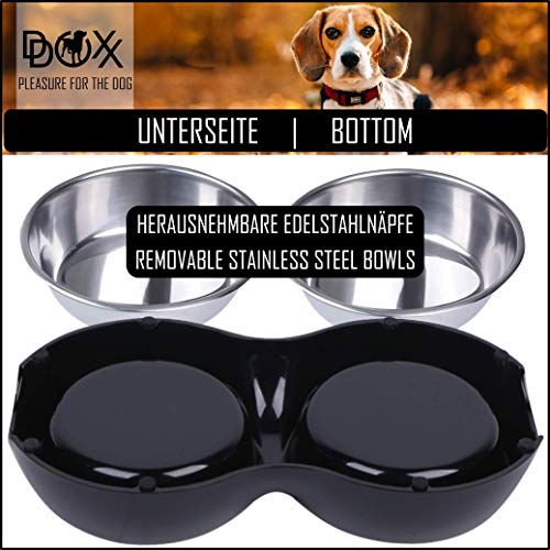 DDOXX Comedero Doble Perro, Antideslizante Tamaños | para Perros Pequeño, Mediano y Grande | Bol Accesorios Acero INOX-Idable Melamina Gato Cachorro | Negro, 2 x 160 ml