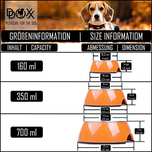 DDOXX Comedero Perro, Antideslizante Tamaños | para Perros Pequeño, Mediano y Grande | Bol Accesorios Acero INOX-Idable Melamina Gato Cachorro | Naranja, 350 ml