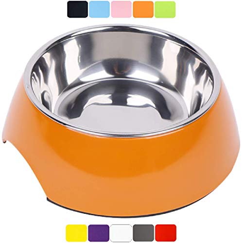 DDOXX Comedero Perro, Antideslizante Tamaños | para Perros Pequeño, Mediano y Grande | Bol Accesorios Acero INOX-Idable Melamina Gato Cachorro | Naranja, 350 ml