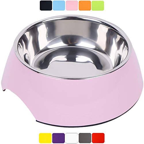 DDOXX Comedero Perro, Antideslizante Tamaños | para Perros Pequeño, Mediano y Grande | Bol Accesorios Acero INOX-Idable Melamina Gato Cachorro | Rosado, 350 ml