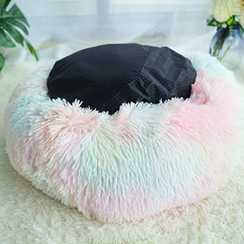 Decdeal Cama de Gato Donut Cama de Mascotas Perros Redonda Cómodo Suave Corto Nido de Donut con Cojín para Animales Domésticos Cachorros para Dormir Descansar Invierno (50 cm, Rosa Oscuro Mezclado)