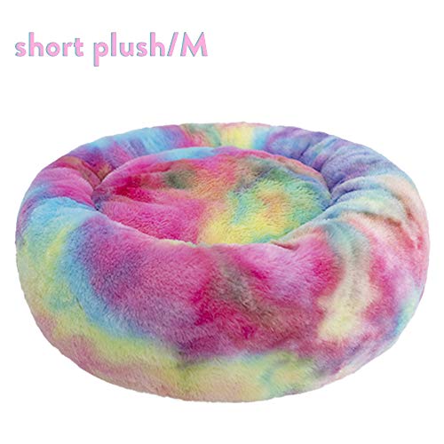 Decdeal Cama de Gato Donut Cama de Mascotas Perros Redonda Cómodo Suave Corto Nido de Donut con Cojín para Animales Domésticos Cachorros para Dormir Descansar Invierno (50 cm, Rosa Oscuro Mezclado)