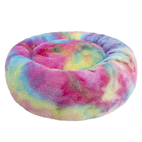 Decdeal Cama de Gato Donut Cama de Mascotas Perros Redonda Cómodo Suave Corto Nido de Donut con Cojín para Animales Domésticos Cachorros para Dormir Descansar Invierno (50 cm, Rosa Oscuro Mezclado)