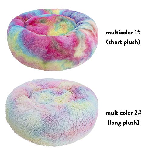 Decdeal Cama de Gato Donut Cama de Mascotas Perros Redonda Cómodo Suave Corto Nido de Donut con Cojín para Animales Domésticos Cachorros para Dormir Descansar Invierno (50 cm, Rosa Oscuro Mezclado)