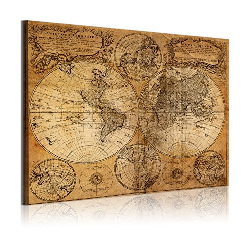 DekoArte - Cuadros Modernos Impresión de Imagen Artística Digitalizada | Lienzo Decorativo Para Tu Salón o Dormitorio |  Estilo Mapamundi Mapa del Mundo Antiguo | 1 Pieza 120 x 80 cm