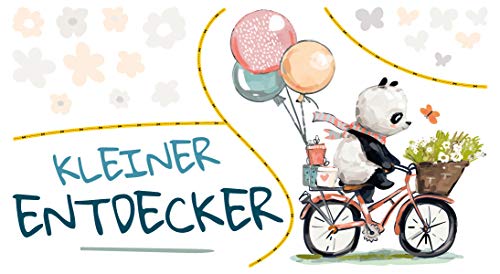 dekodino® Pegatina pared cuarto bebé dichos panda bicicleta - kleiner Entdecker