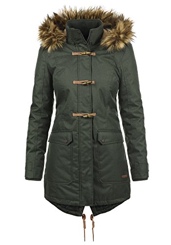 Desires BEA Parka Abrigo Chaqueta De Invierno con Forro De Peluche Y Capucha Efecto Pelo para Mujer con Cuello Alto con Forro Suave De Peluche, tamaño:L, Color:Climb Ivy (3785)