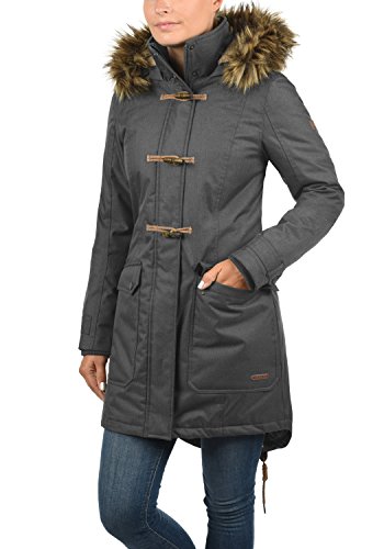 Desires BEA Parka Abrigo Chaqueta De Invierno con Forro De Peluche Y Capucha Efecto Pelo para Mujer con Cuello Alto con Forro Suave De Peluche, tamaño:S, Color:Dark Grey (2890)