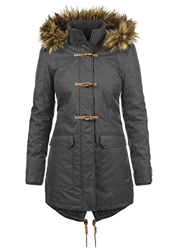 Desires BEA Parka Abrigo Chaqueta De Invierno con Forro De Peluche Y Capucha Efecto Pelo para Mujer con Cuello Alto con Forro Suave De Peluche, tamaño:S, Color:Dark Grey (2890)