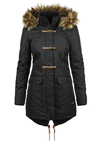 Desires BEA Parka Abrigo Chaqueta De Invierno con Forro De Peluche Y Capucha Efecto Pelo para Mujer con Cuello Alto con Forro Suave De Peluche, tamaño:XS, Color:Black (9000)