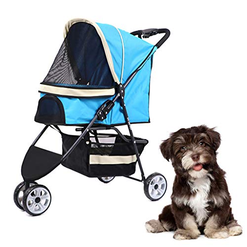 DFLY Cochecitos para Perros para Gatos Pequeños Y Medianos Y Perros De hasta 15 Kg, Carritos Plegables De Viaje Ligeros De 3 Ruedas para Cochecito, La Rueda Delantera Puede Girar 360 °,Azul