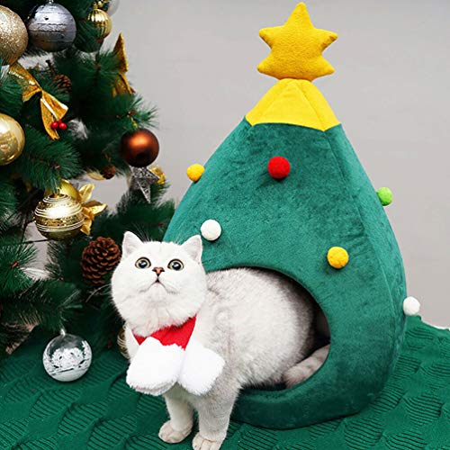 DIANZHI casa del Gato del árbol de Navidad - Idea de los Muebles del Gato Linda Cama de la Cueva del Gato, casa de Tipi del Gato del Gatito Suave Cama Caliente del Gato de la Navidad para el Invierno