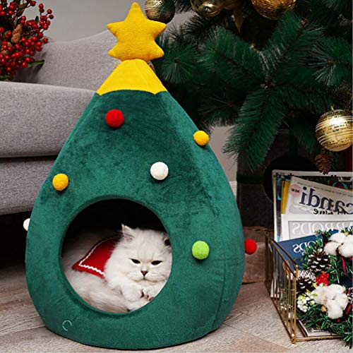 DIANZHI casa del Gato del árbol de Navidad - Idea de los Muebles del Gato Linda Cama de la Cueva del Gato, casa de Tipi del Gato del Gatito Suave Cama Caliente del Gato de la Navidad para el Invierno