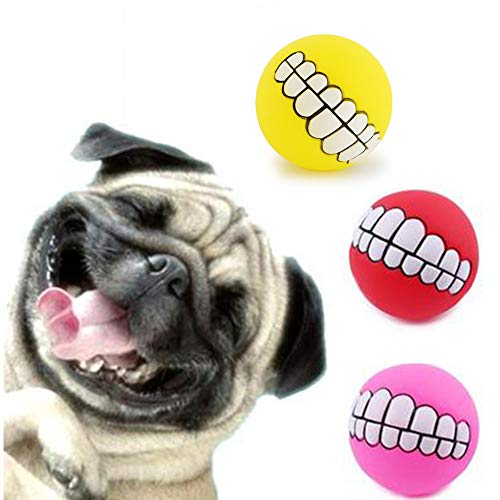 Dientes Divertidos Mascotas Perro Gato Bola del Perrito de Juguete de PVC Chew Perros Reproducir Sonido Suministros Fetching Squeak Juguetes para Mascotas