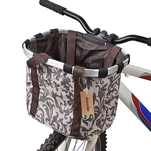 Docooler Bolsa de transporte de mascotas desmontable de lona delantera para soporte de mascotas con marco de aleación de aluminio para bicicleta café