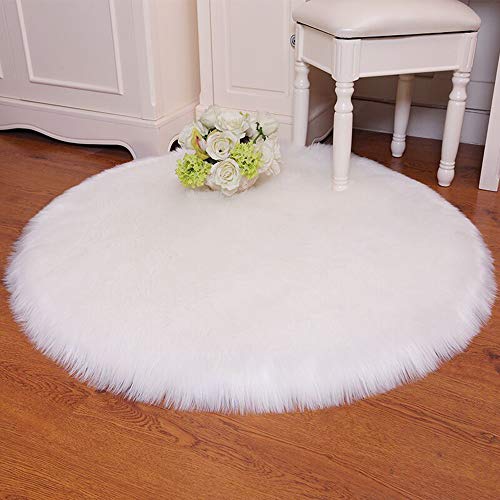 DQMEN Piel de Cordero Oveja/Sheepskin Rug Cordero, imitación mullida Alfombras imitación Piel sintética Deko Piel,para salón Dormitorio baño sofá Silla cojín (Blanco, 45 X 45 CM)