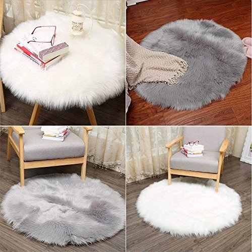 DQMEN Piel de Cordero Oveja/Sheepskin Rug Cordero, imitación mullida Alfombras imitación Piel sintética Deko Piel,para salón Dormitorio baño sofá Silla cojín (Blanco, 45 X 45 CM)