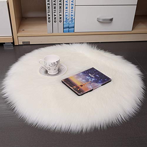 DQMEN Piel de Cordero Oveja/Sheepskin Rug Cordero, imitación mullida Alfombras imitación Piel sintética Deko Piel,para salón Dormitorio baño sofá Silla cojín (Blanco, 45 X 45 CM)