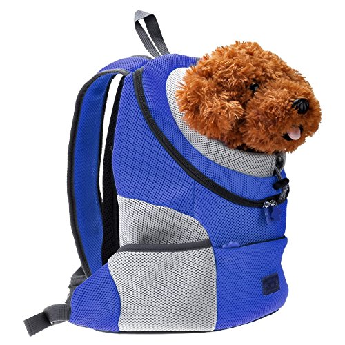 Ducomi® Pets Courmayeur - Mochila para el Transporte de Perros y Cachorros en Tejido Elástico y Transpirable de Malla (M, Azul)