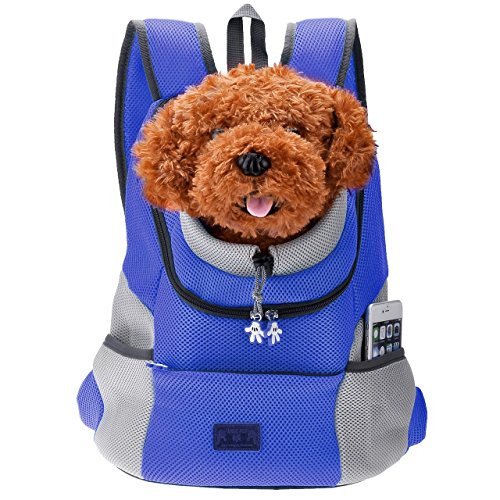 Ducomi® Pets Courmayeur - Mochila para el Transporte de Perros y Cachorros en Tejido Elástico y Transpirable de Malla (M, Azul)