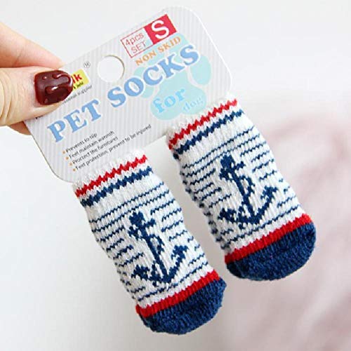 DULING Gato Calcetines para Perros,Botines de Mascotas,Manga Protectora Pata Punto,Ancla Azul,L,2 Conjuntos