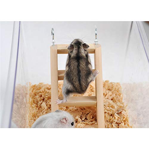 DuLing Juguetes para Mascotas, Pequeña Jaula de hámster de Juguete Animal Health Escalera Colgante Conejo con Gancho Rata Ratón Jerbo Escalada de Madera Juguetes, 15 * 7 * 2cm