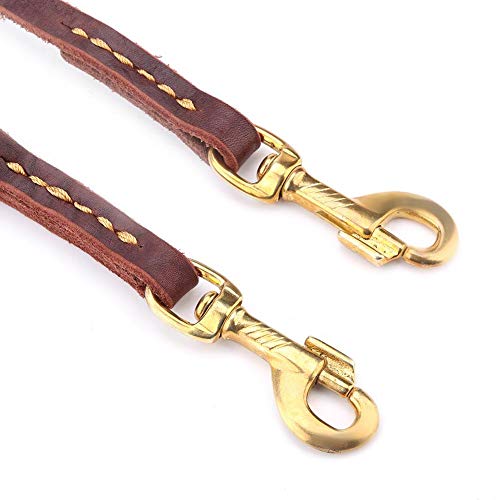 Duokon - Correa de Piel para Perros, Ajustable en Varios Niveles, 230 x 1,2 cm, Correa Doble de Piel con cómodo Mango Acolchado para Dos Perros, Color marrón