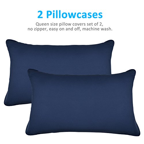 Duractron - 2 Fundas de microfibra hipoalergénica para almohada, tamaño Queen (50 x75 cm), azul marinero, 2 unidades