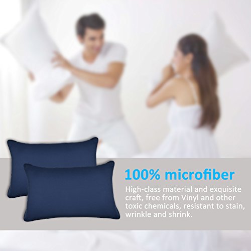 Duractron - 2 Fundas de microfibra hipoalergénica para almohada, tamaño Queen (50 x75 cm), azul marinero, 2 unidades