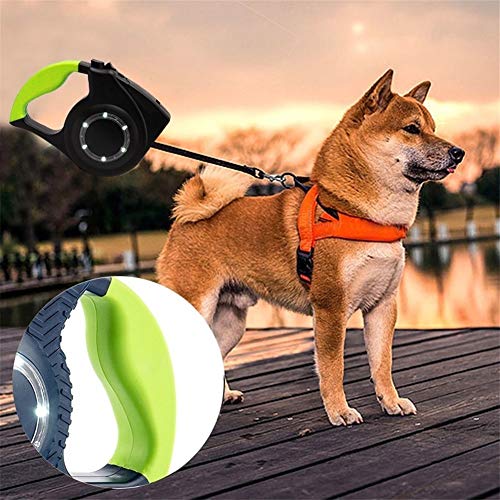 DYHM Cuerda de Remolque Luces LED Nylon Walking Pet Leash Correa retráctil for Perros (Color : Green)