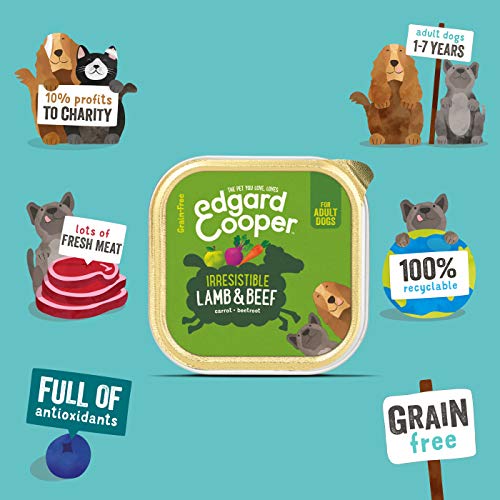 Edgard & Cooper Comida humeda Perros Adultos sin Cereales, Natural con Cordero y Ternera. Alimentación balanceada y Sana con proteinas y aminoácidos. Carne 100% Fresca en paté. Pack de 11x150gr